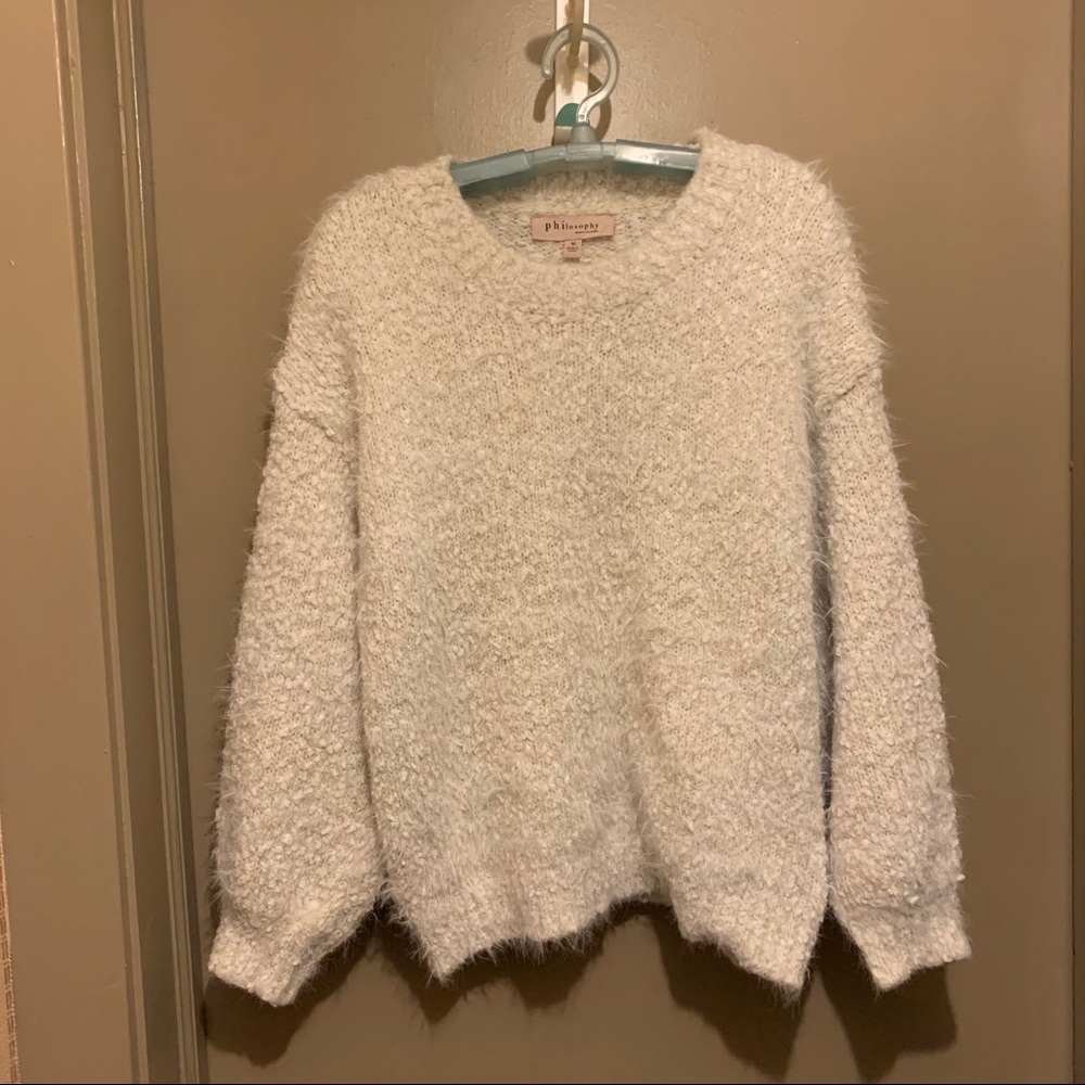 Philosophy fuzzy chubby knit sweater cream & white
